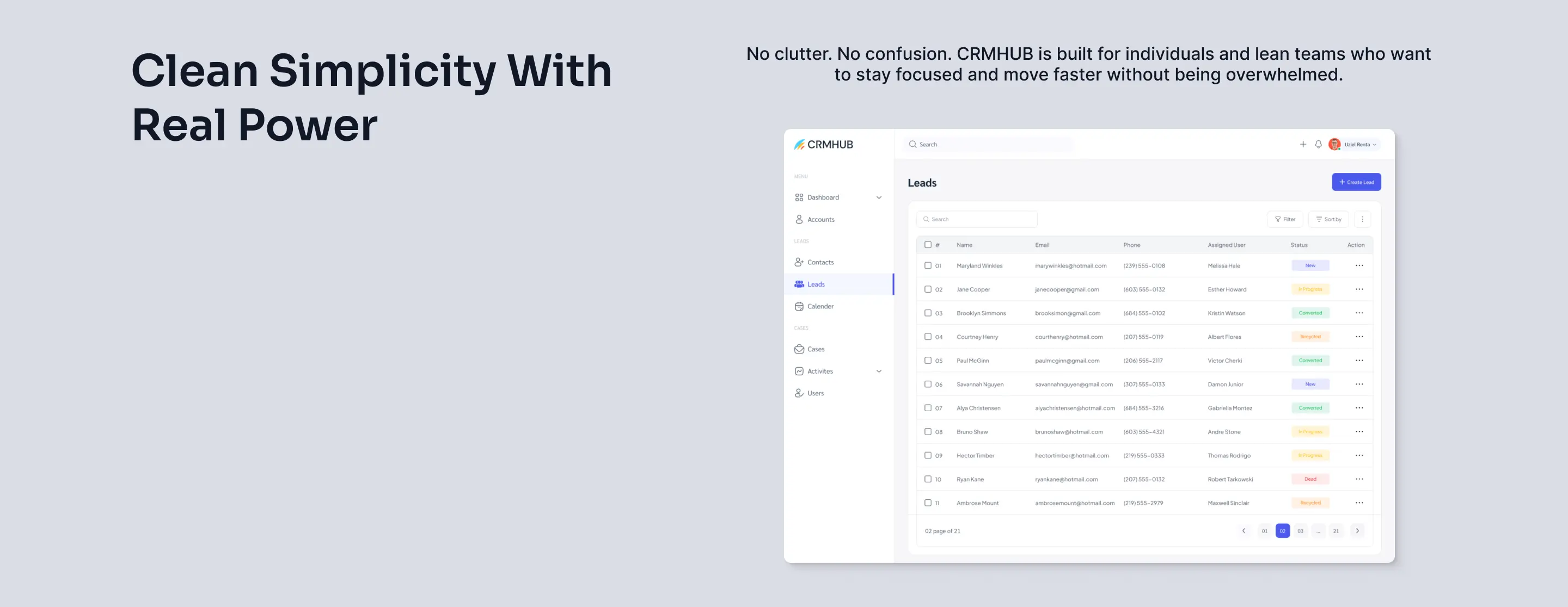 An image of the feature section of CRMHUB Landing page