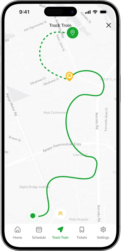 A mockup of the new NRC mobile app real-time tracking page with a map