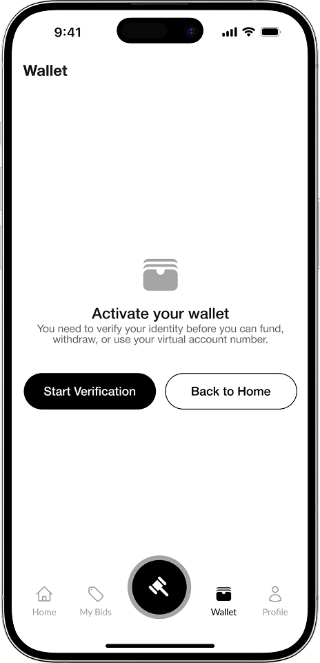 A mockup of the Auctave wallet activation screen 1