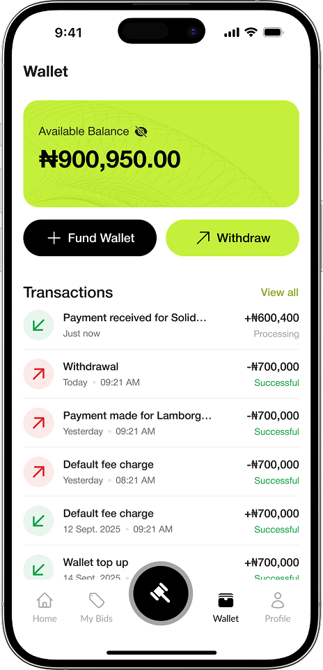 A mockup of the Auctave wallet screen