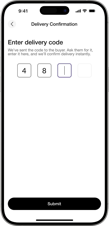 A mockup of the Auctave delivery confirmation method 1 screen