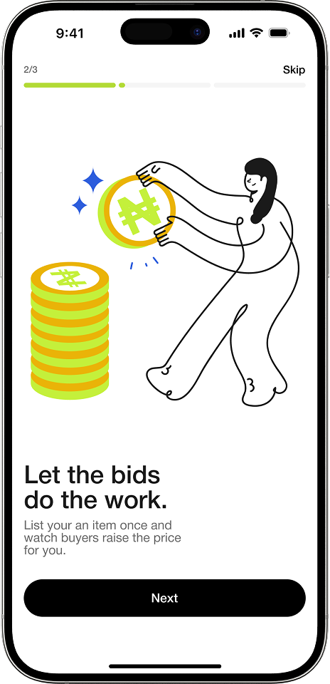 A mockup of the Auctave onboarding screen 2