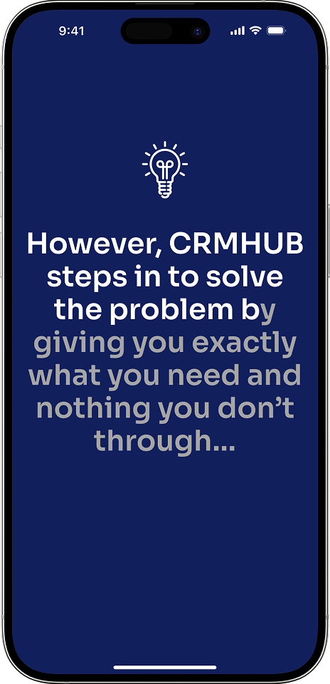 A mobile mockup of the CRMHUB interface