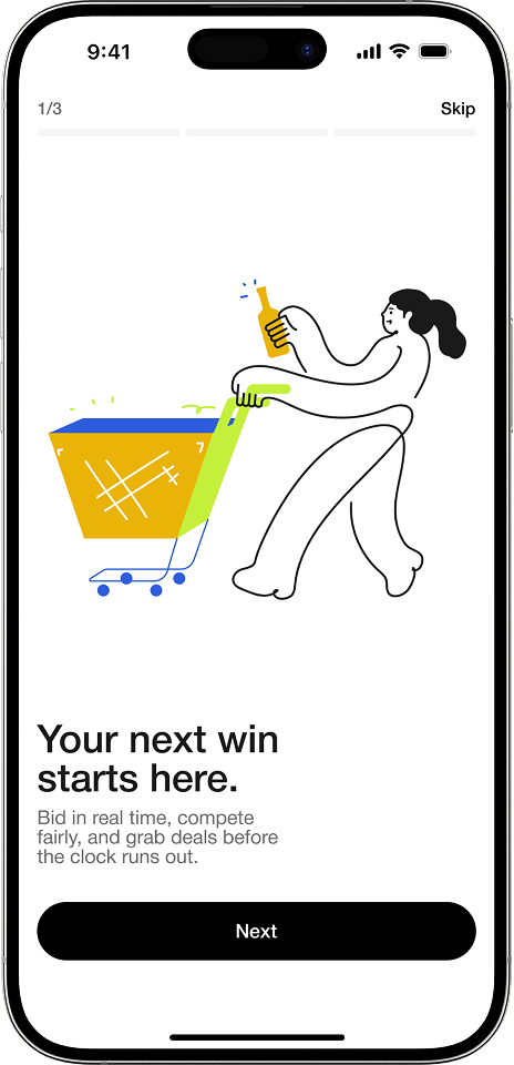 A mockup of the Auctave onboarding screen 1